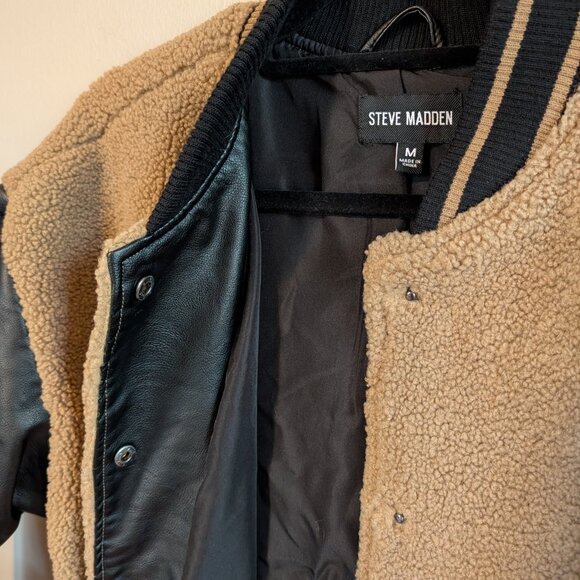 Steve Madden Size Medium Florence Bomber Jacket Faux Leather Varsity Snap - Picture 5 of 13